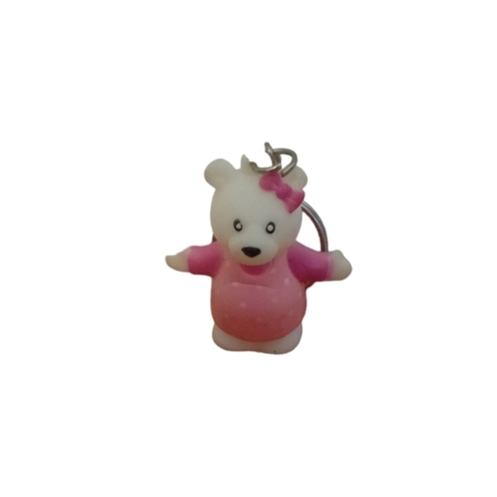 Vintage 80s Gao Fenjun White Bear W/ Pink Dress‎ & Bow Keychain Squishy 1.75"